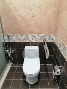 a bathroom with a toilet and a phone on the wall at سيبار للشقق المخدومة Sippar Serviced Apartments in Hotat bani tamim +22 photos