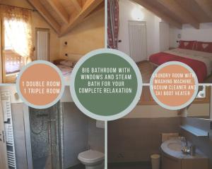 a collage of pictures of a bathroom with a bed and a sink at Rafael Wellness Apartment in Livigno +3 photos