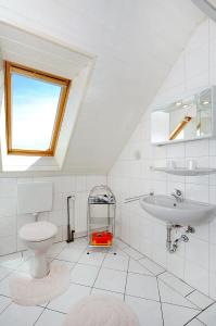 a bathroom with a toilet and a sink at Ferienwohnungen auf dem Ferienhof Elke Peters in Holtgast