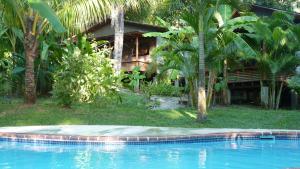 ein Pool vor einem Haus mit Palmen in der Unterkunft Hotel Luz de Luna in Playa Santa Teresa
