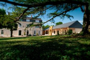 a large white house with a tree in front of it at Hôtel Le Haut des Lys in Villandry