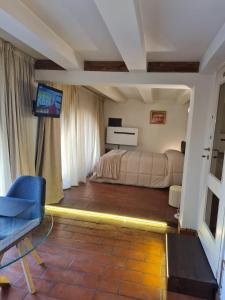 a bedroom with a bed and a tv in a room at Suite del Mercante in Mantova