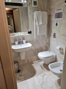 uma casa de banho com um lavatório e um WC em Suite del Mercante em Mantova