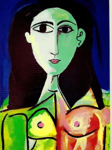 a painting of a woman holding an apple at Le studio de Manoline in Bourges +1 photo