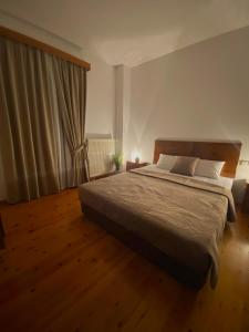Un dormitorio con una cama grande y una ventana en Ξενώνας Ράπτης, 