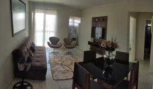 a living room with a couch and a tv at Apartamento Foz Centro 01 in Foz do Iguaçu