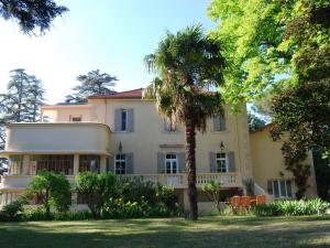 a house with a palm tree in front of it at Beautiful appartment with pool in Provence in Valréas