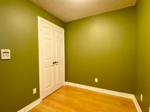 an empty room with green walls and a white door at Executive Furnished Properties - Mississauga in Mississauga