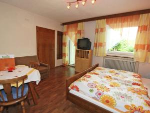 アシャウにあるComfortable Apartment in Aschau im Zillertal near Ski Areaのベッドルーム(ベッド1台、テーブル、テレビ付)