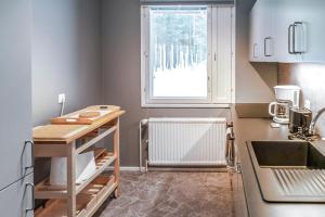 una piccola cucina con un lavandino e una finestra di Holiday Apartment Usva Kolmio a Suomutunturi