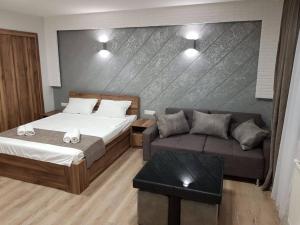 ein Hotelzimmer mit einem Bett und einer Couch in der Unterkunft Tbilisi House in Tbilisi City