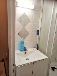 een badkamer met een wastafel en een spiegel bij SUPERBE APPARTEMENT 2 PIÈCES AVEC GRANDE TERRASSE in Melun