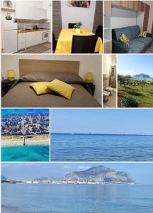 un collage de fotos de una habitación de hotel con una montaña en Casa Jose', en Palermo