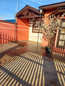 a shadow of a building with a tree in a pot at Salto dos hermanas in Puerto Iguazú