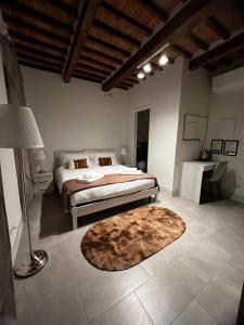 ein Schlafzimmer mit einem Bett und einem Teppich auf dem Boden in der Unterkunft Casa Carducci 33 in Pisa