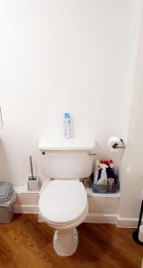 a bathroom with a white toilet in a room at Cosy Apartment, Peckham Rye in London