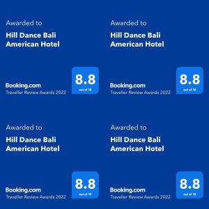 une série de quatre chiffres sur fond bleu dans l'établissement Hill Dance Bali American Hotel, à Jimbaran