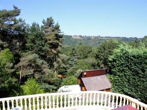 balcone con vista su un bosco di alberi di Comfortable holiday home near the lake a Beaulieu