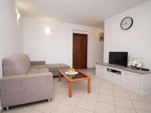 a living room with a couch and a tv at Modern apartment near the beach in Istria in Vintijan