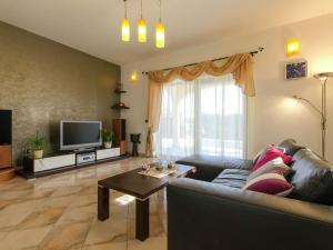 a living room with a couch and a tv at Comfortable Holiday Home in Rovinj with Private Pool in Rovinjsko Selo
