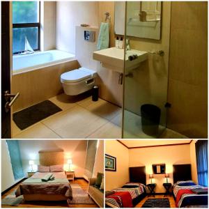 史坦格的住宿－15 Sovereign Sands，浴室的两张照片,配有卫生间和水槽