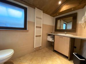 Un baño con inodoro, lavabo y espejo. en Chalet Garden, en Livigno 42 fotos más