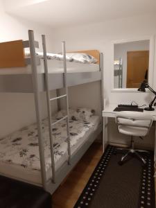 1 dormitorio con 2 literas y escritorio en Apartment Berglez, en Škofja Loka