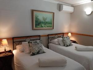 Zimmer mit 2 Betten und einem Bild an der Wand in der Unterkunft Karoo Life B&B in Calitzdorp