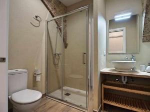 een badkamer met een douche, een toilet en een wastafel bij Maravilloso apartamento en el casco antiguo in Besalú