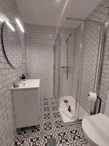 un bagno con doccia, lavandino e WC di Alto da lapa Luxury house free 1 parking place a Porto