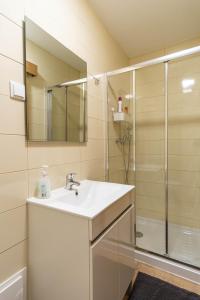 een badkamer met een wastafel en een douche bij Belem Studio - Near Main Touristic Area in Lissabon
