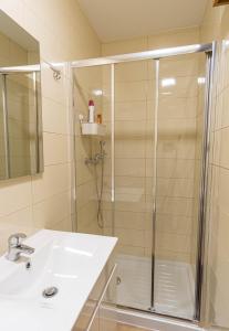 a bathroom with a shower with a sink and a shower at Belem Studio - Near Main Touristic Area in Lisbon