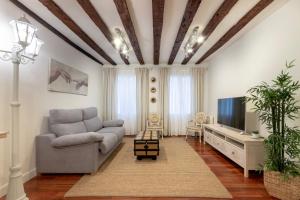 een woonkamer met een bank en een tv bij Precioso apartamento con Entrada autónoma en el Casco Viejo in Bilbao
