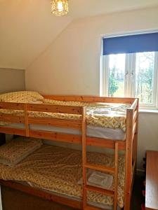 a room with two bunk beds and a window at Sunflower Apartment, Family accommodation Near Tenby in Pembrokeshire in Tenby