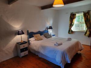 a bedroom with a large bed and a window at Cheerful Cottage in Westport