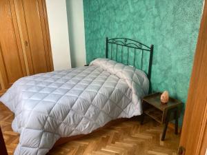 a bed in a bedroom with a green wall at Dúplex CENTRICO LA RANITA SALMANTINA in Salamanca +18 photos