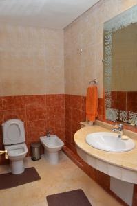 La salle de bains est pourvue d'un lavabo, de toilettes et d'un miroir. dans l'établissement Lovely Marina Flat, à Agadir