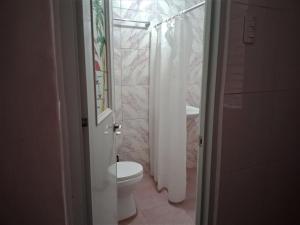 a bathroom with a white toilet and a shower at Felipa Beach Residence - Ilang Ilang in Dumaguete