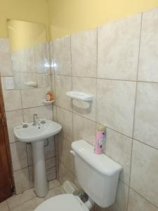 een badkamer met een toilet en een wastafel bij Hospedaje El TaTa in Colonia Las Rosas