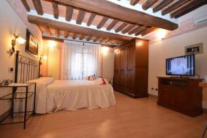 a bedroom with a bed and a flat screen tv at Antica Residenza del Gallo in Lucca
