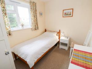 a bedroom with a twin bed and a window at Buddleia Cottage in Seaview
