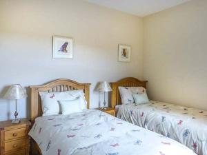 a bedroom with two beds and two lamps and two lamps at Farmhouse in Lisdoonvarna