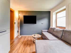 ein Wohnzimmer mit einem Sofa und einem Flachbild-TV in der Unterkunft High quality apartment with whirlpool in Dorf