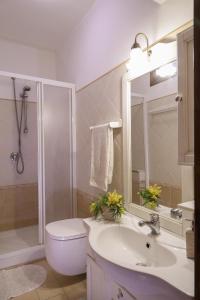 W łazience znajduje się umywalka, toaleta i prysznic. w obiekcie Casa Antico Borgo Cuseni w Taominie