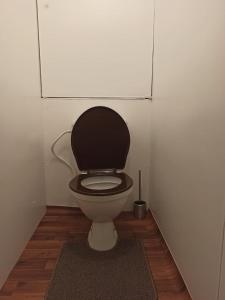 een badkamer met een toilet met een zwart deksel bij Apartmán Kovářská u Klínovce in Kovářská