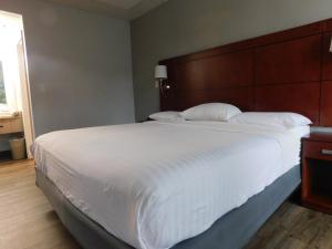 a bedroom with a large bed with white sheets and pillows at Park View Inn. in Greensboro