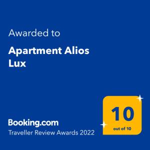 תעודה, פרס, שלט או מסמך אחר המוצג ב-Apartment Alios Lux