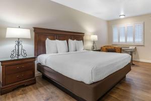 a bedroom with a large bed and a desk and a chair at Best Western Rose Garden Inn in Watsonville