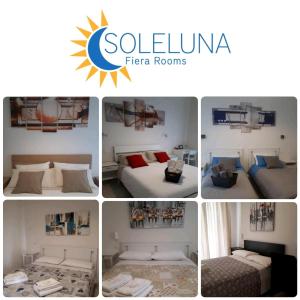 eine Collage mit vier Bildern eines Hotelzimmers in der Unterkunft SoleLuna Fiera 6 Rooms in Bologna