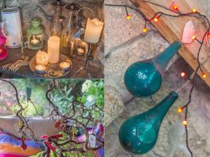 un grupo de cuatro fotos de un jarrón de cristal verde con luces en Lower Barns Guest House, en Mevagissey